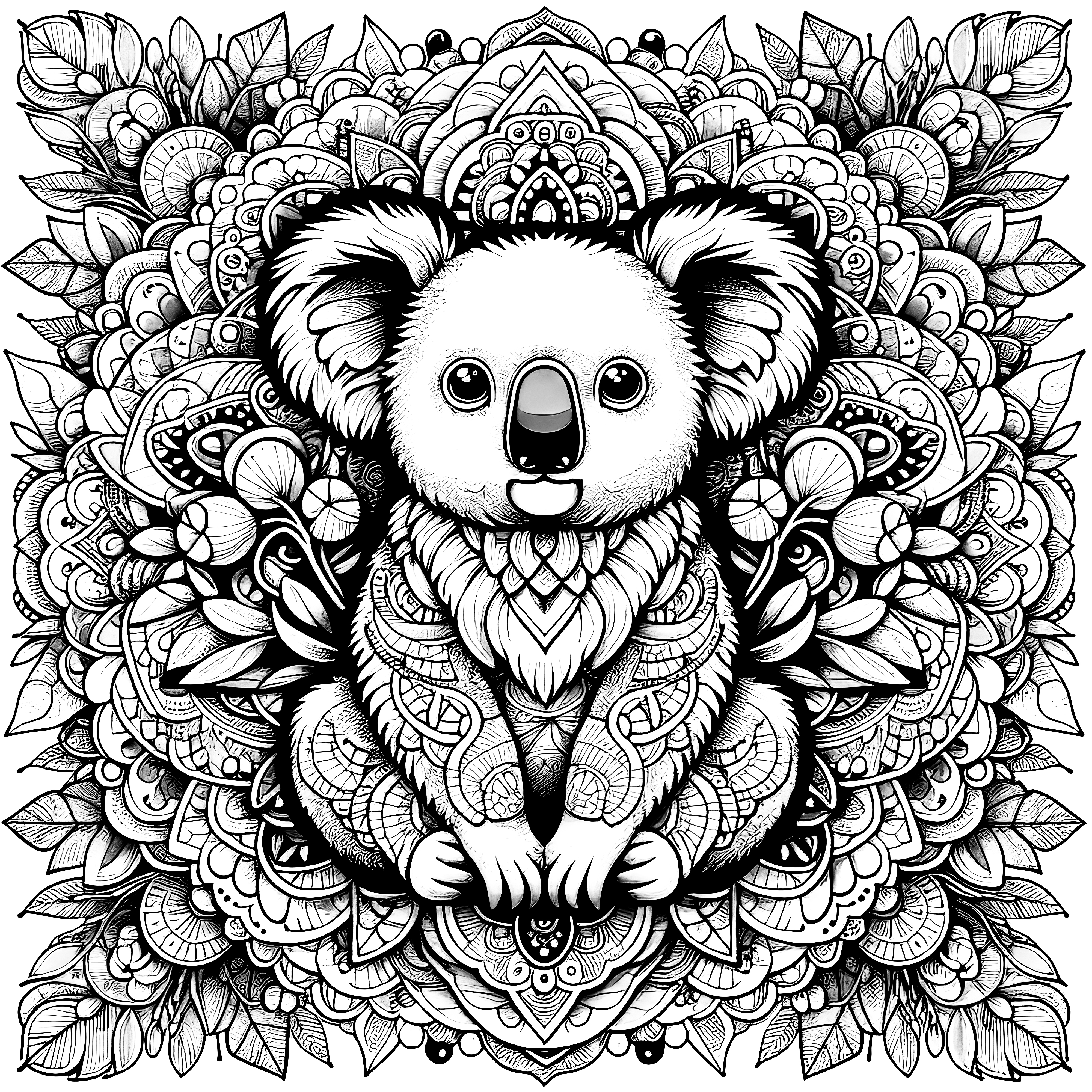 Suloisen söpö koala-mandala monimutkainen: Ilmainen aikuisille (Värityskuva)