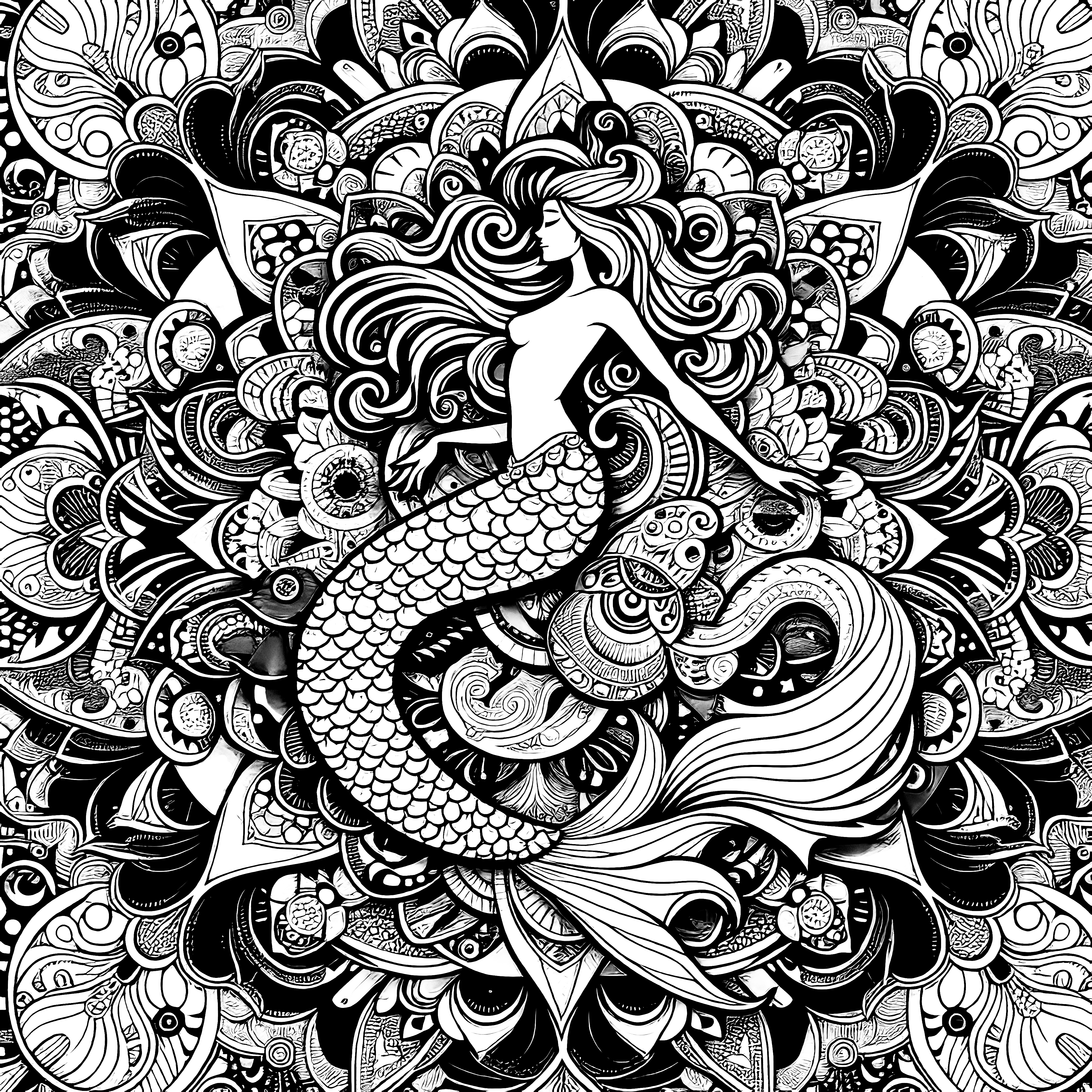 Mandala sirène spirituel : image complexe à colorier pour adultes (Gratuit)