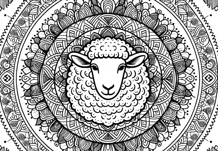 Mandala de mouton complexe pour adultes : Coloriage gratuit à imprimer