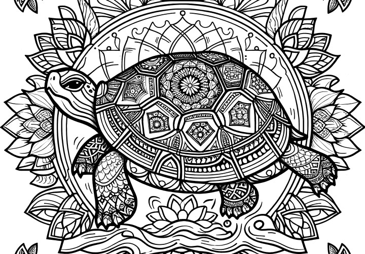 Mandala de tortue florale : image à imprimer pour adultes (gratuitement)