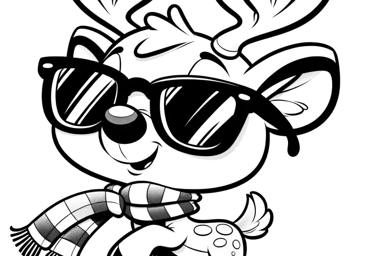 Cool reindeer with sunglasses for Christmas (coloring picture)