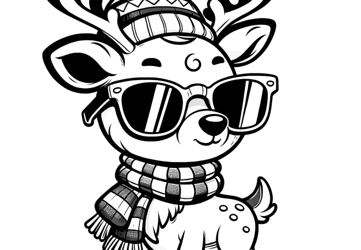 Cool reindeer with sunglasses - coloring page