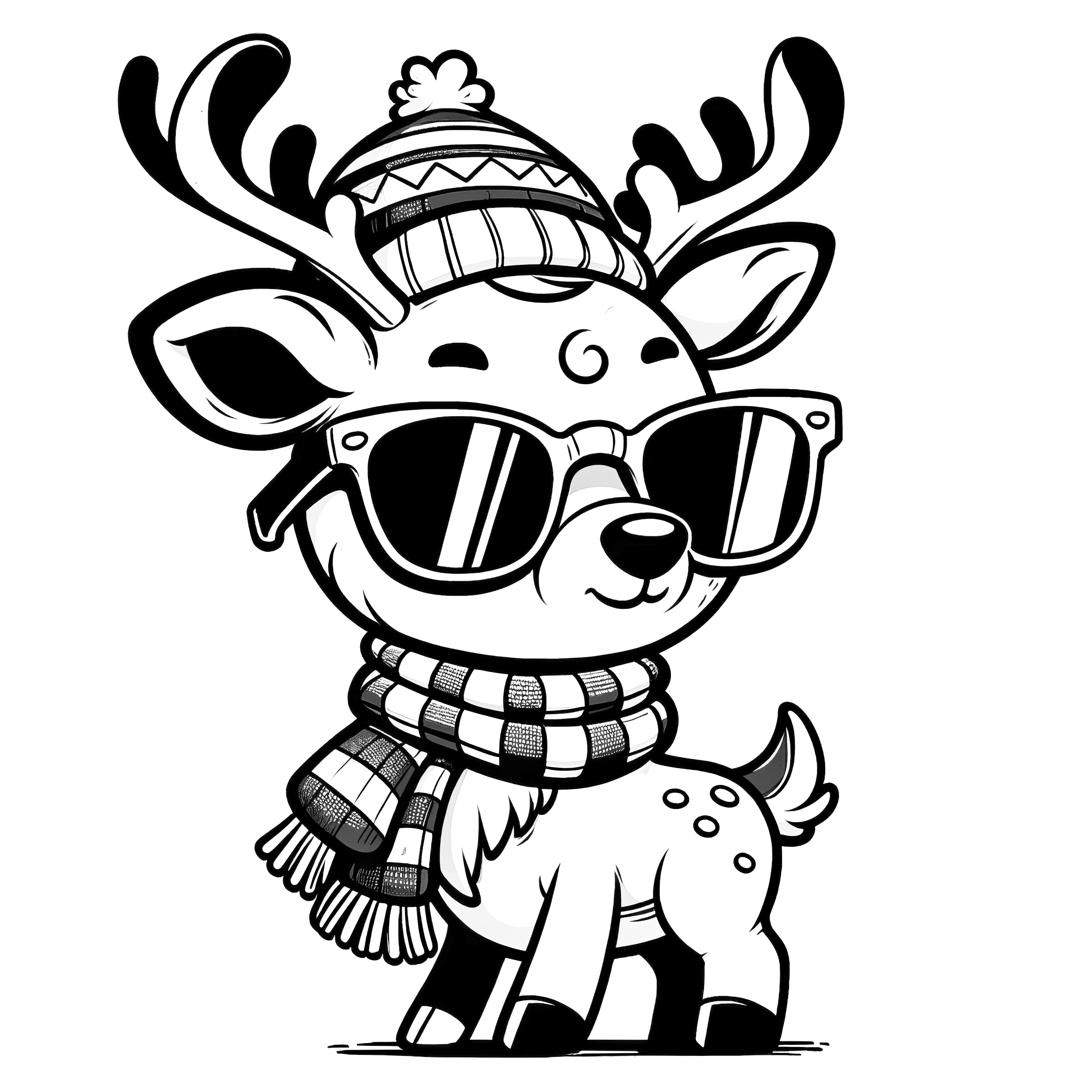 Cool reindeer with sunglasses - coloring page