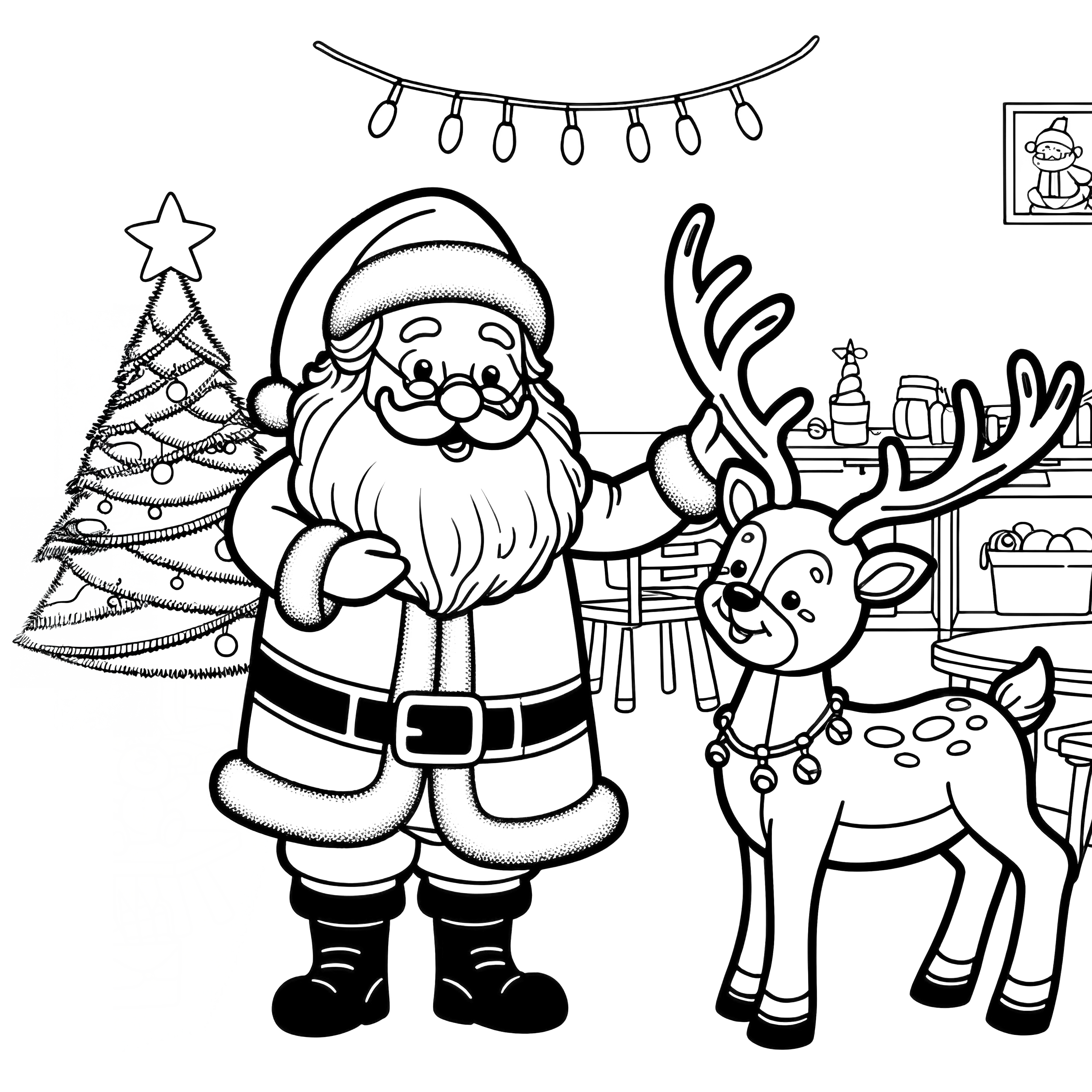 Reindeer with Santa Claus coloring picture