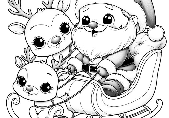 Reindeer sleigh: Coloring page for children