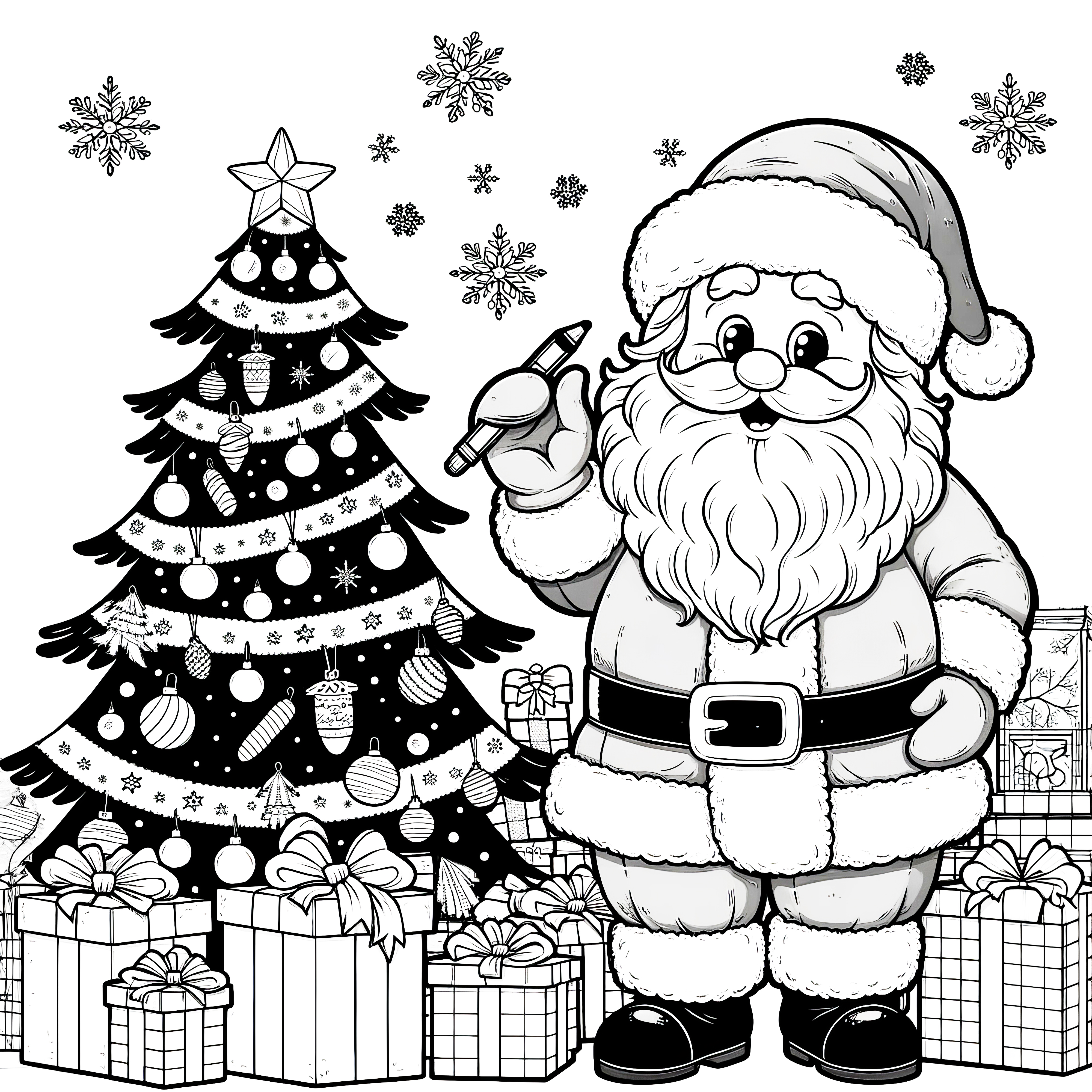 Santa Claus with gifts and Christmas tree