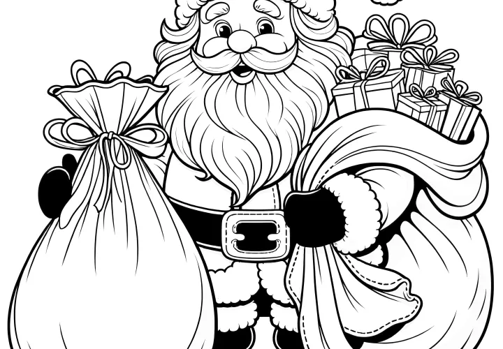 Père Noël avec son sac de cadeaux : coloriage gratuit