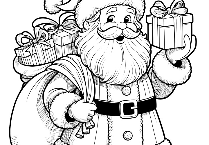 Santa Claus with gift bag as a coloring template