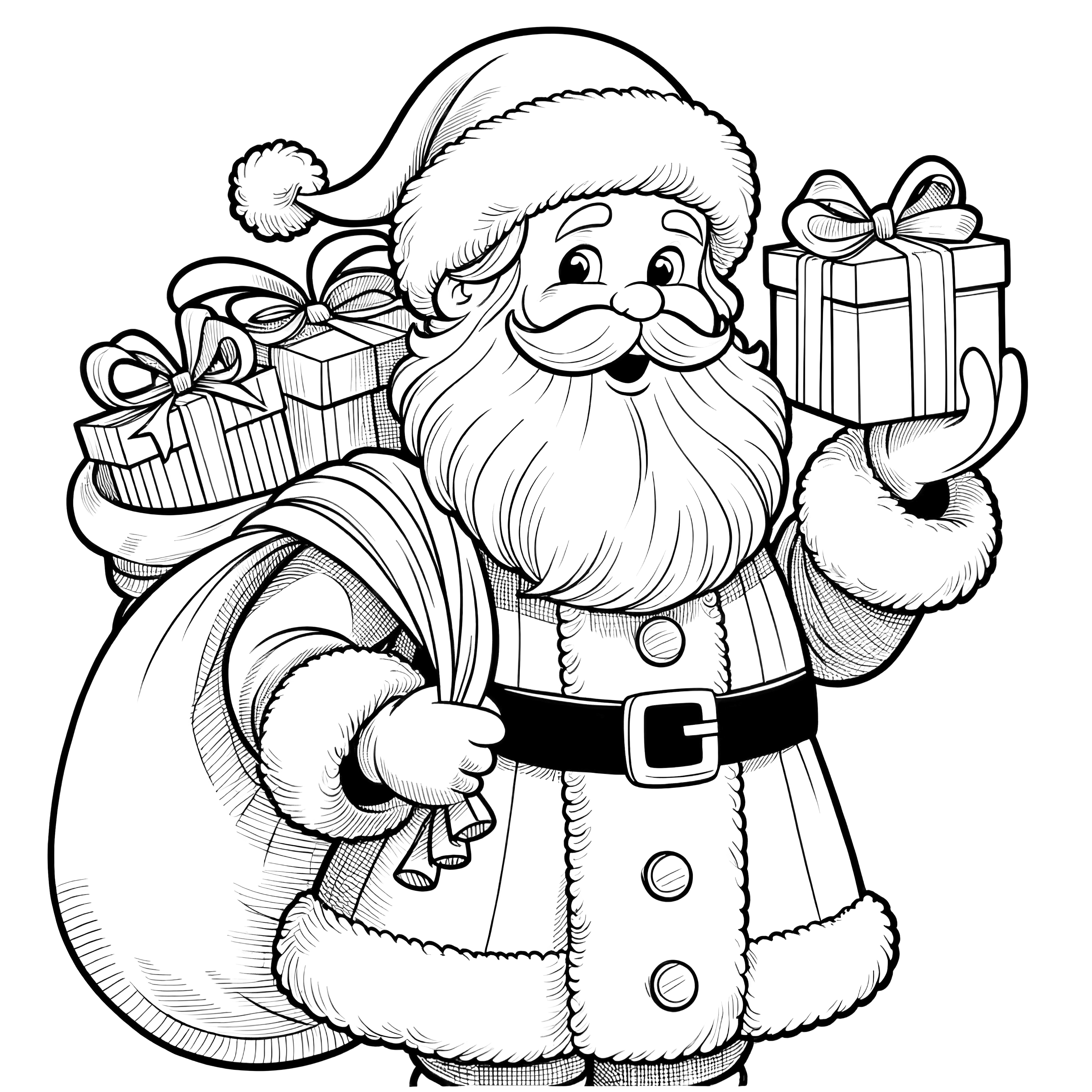 Santa Claus with a gift sack as a coloring sheet