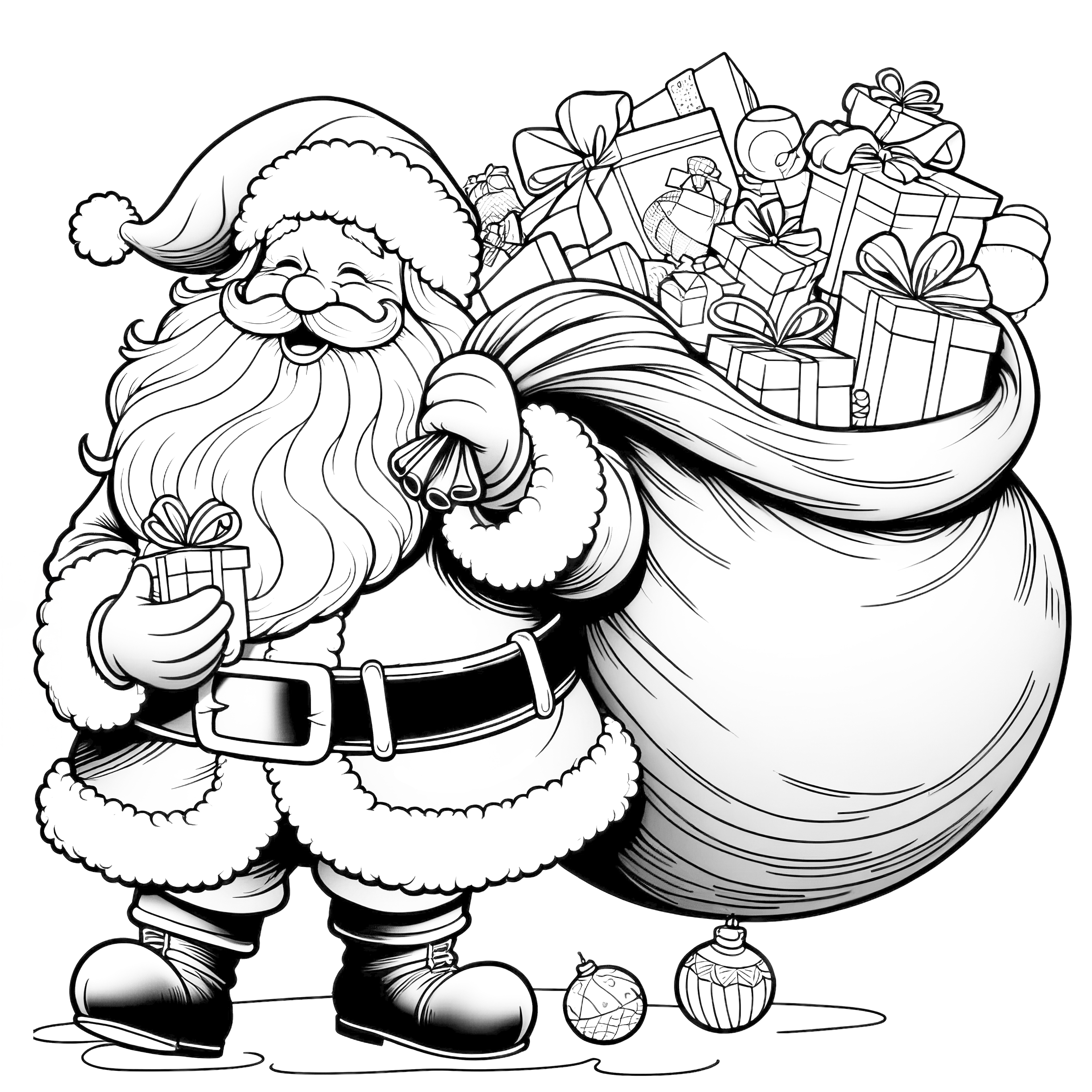 Père Noël avec un sac plein de cadeaux - Coloriage gratuit