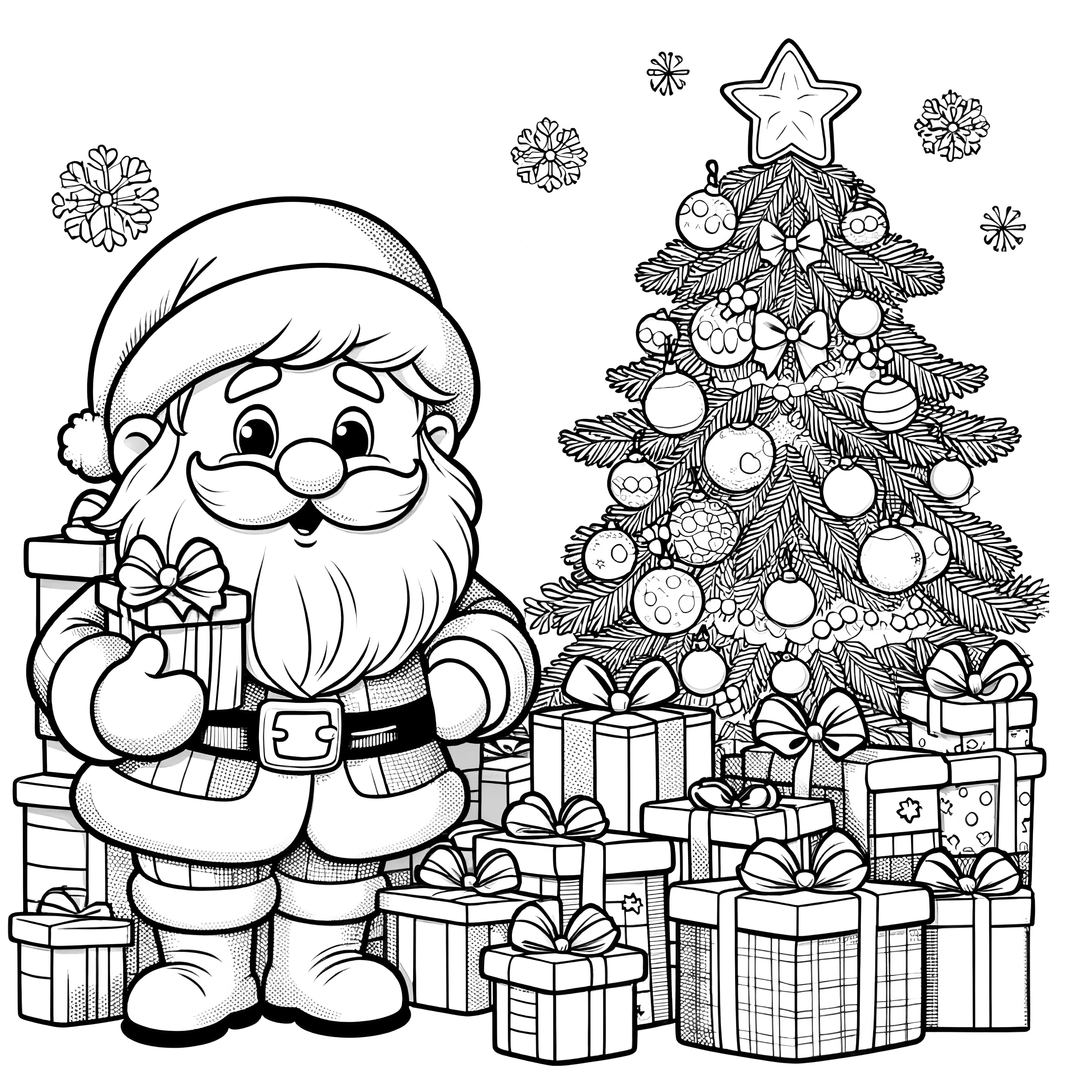 Santa Claus and Christmas tree: Picture to color