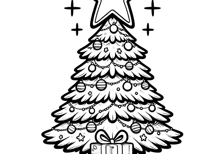 Christmas tree with star for coloring & printing