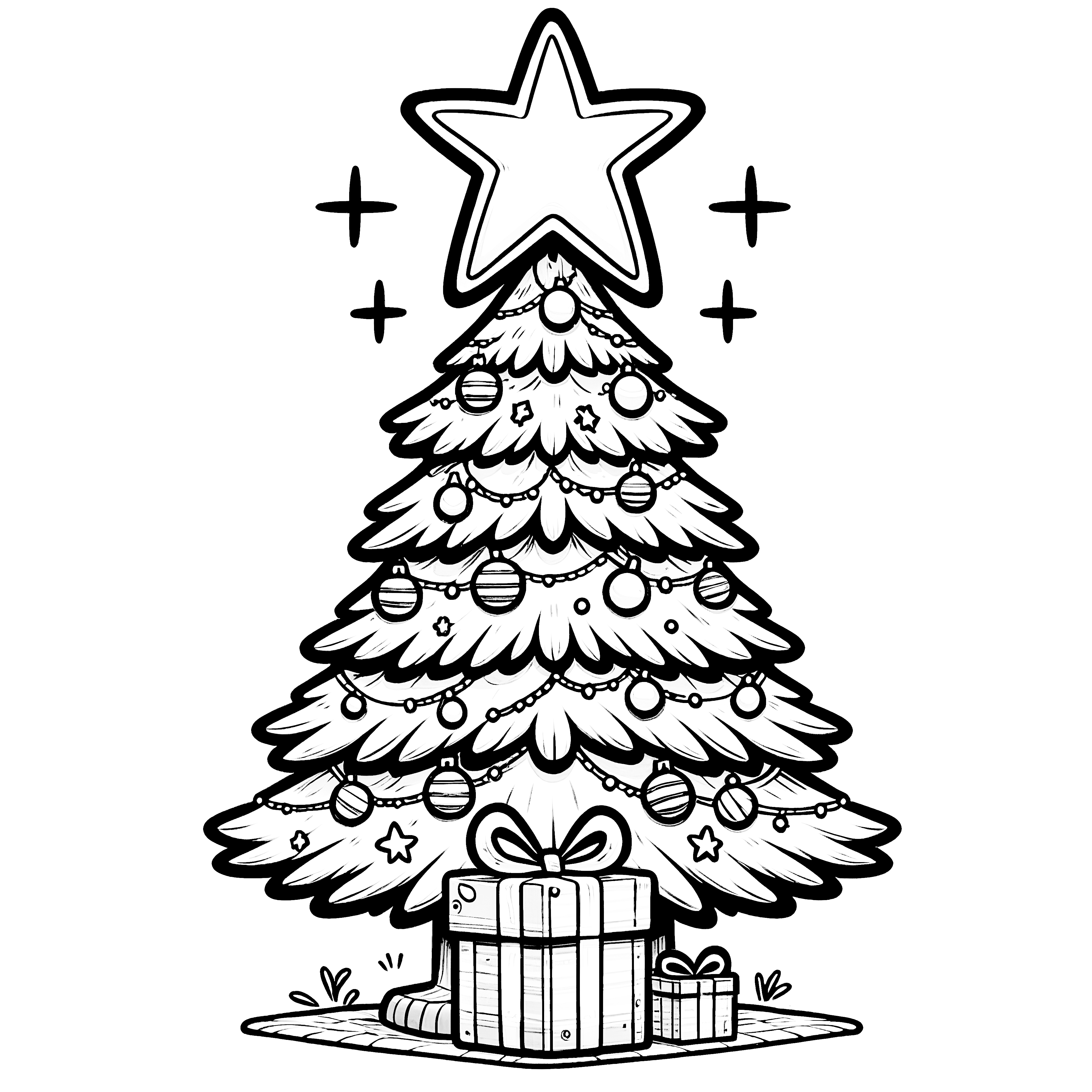 Christmas tree with star for coloring & printing