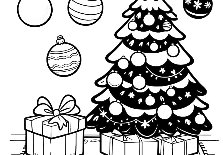 Boules de Noël & cadeaux - Coloriage