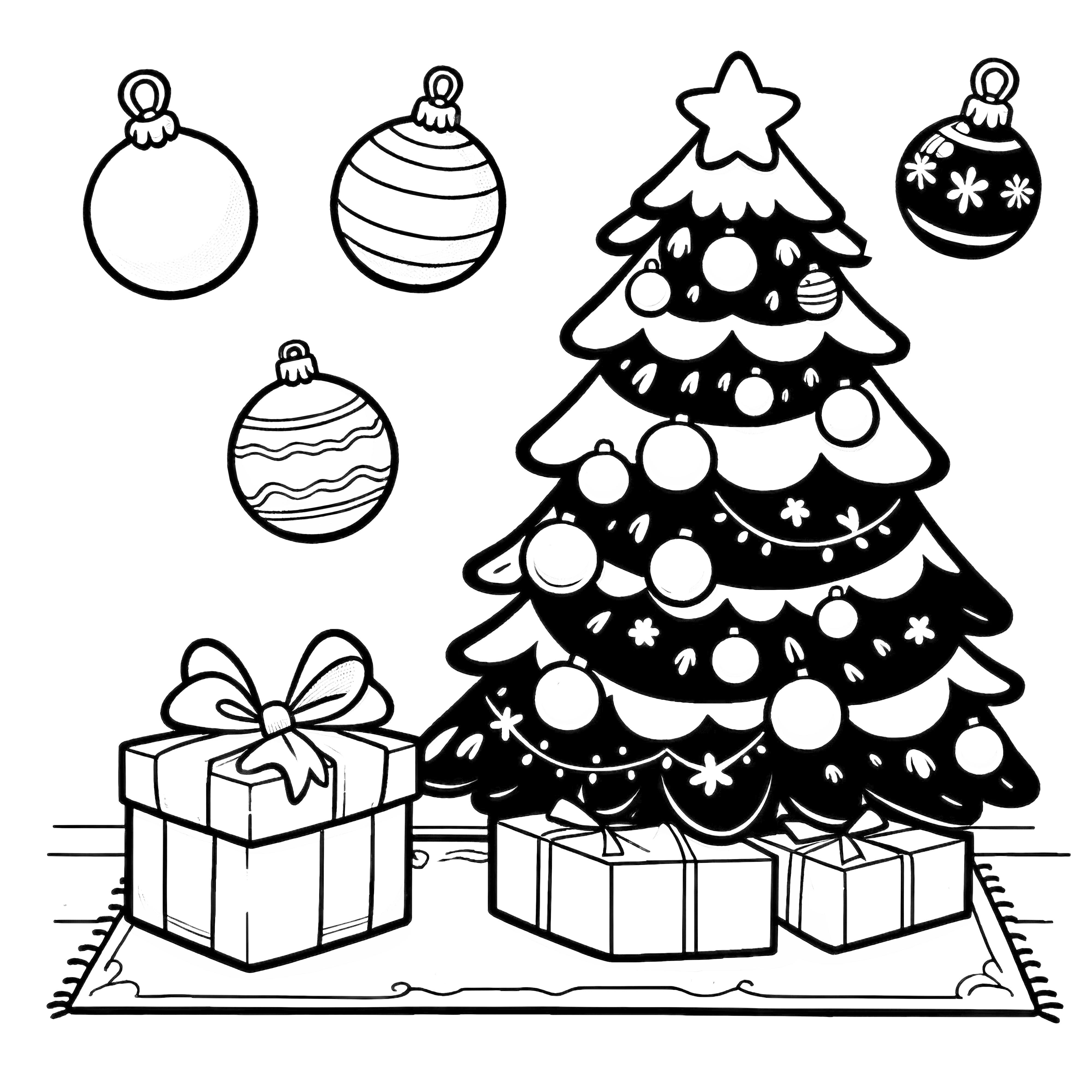 Boules de Noël et cadeaux – Coloriage