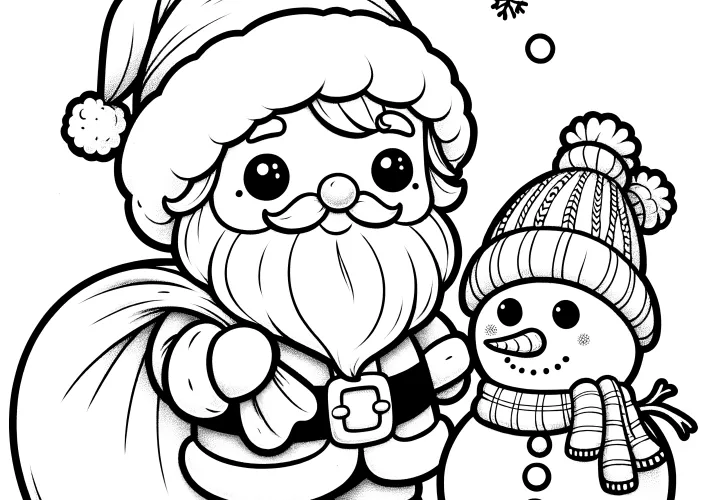 Boneco de neve e Pai Natal: desenho para colorir simples para crianças