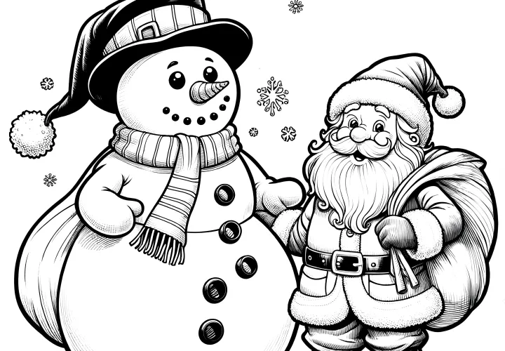 Boneco de neve e Pai Natal como página para colorir grátis