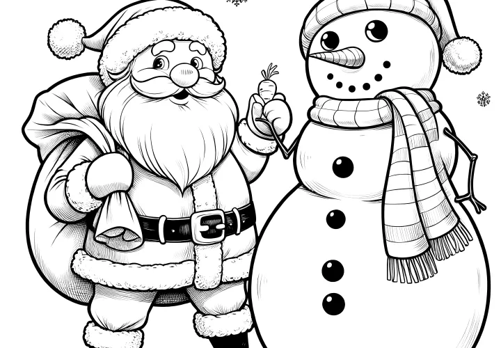 Snowman & Santa Claus: beautiful coloring picture