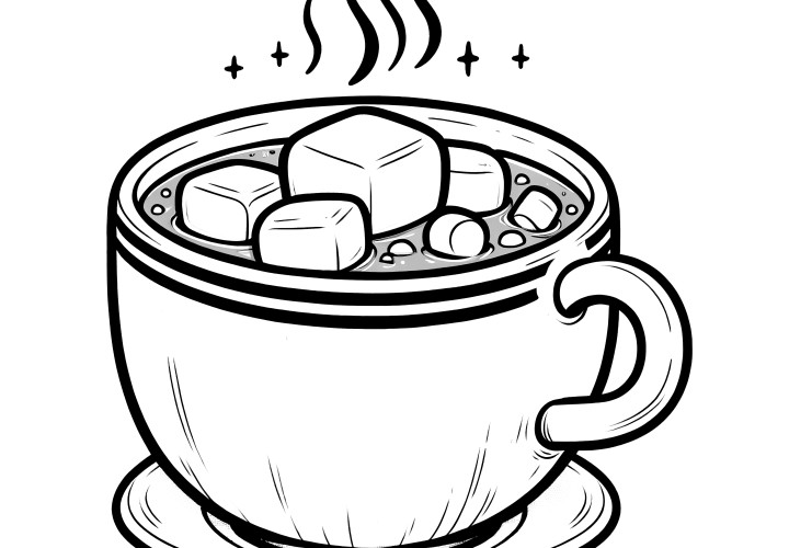 Chocolat chaud avec des guimauves - modèle de coloriage simple