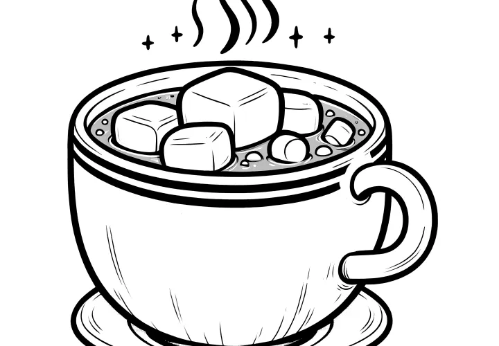 Chocolat chaud avec des guimauves - modèle de coloriage simple