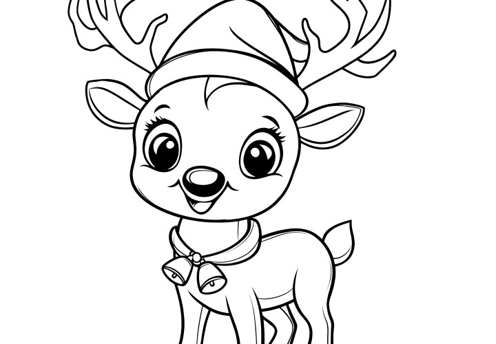 Little reindeer with bells: simple coloring picture