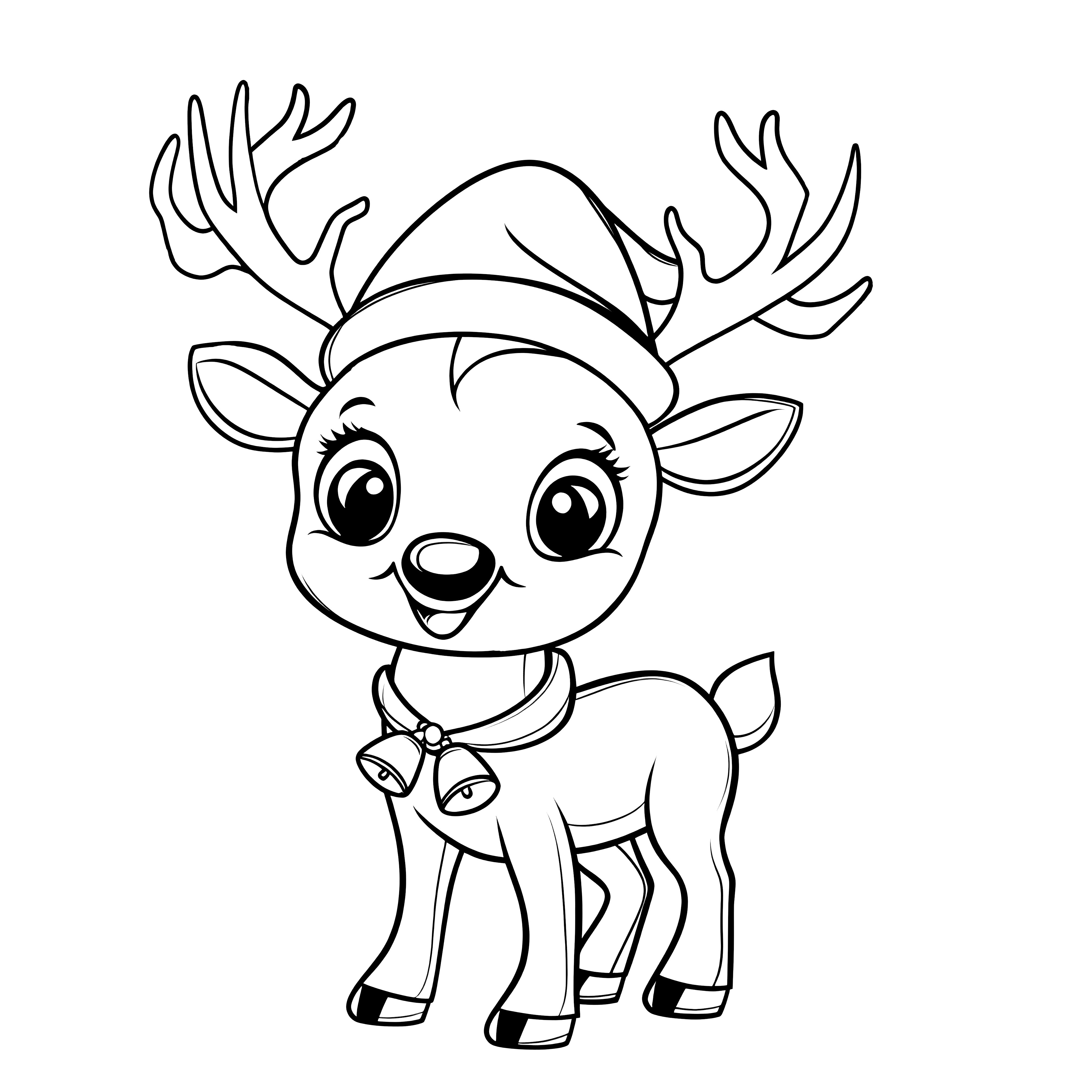 Little reindeer with bells: simple coloring picture