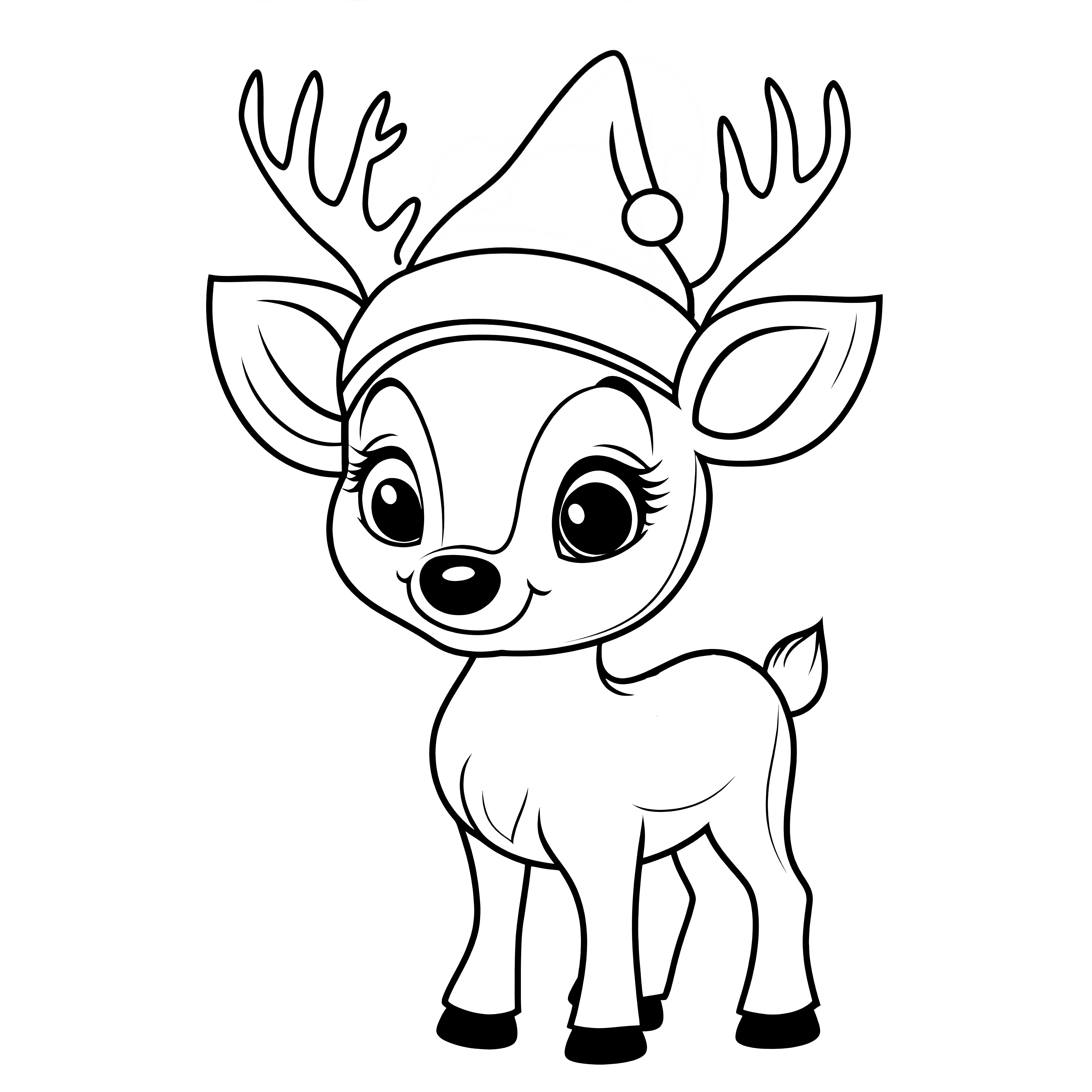 Little reindeer with hat: simple coloring template