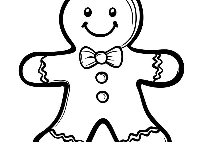 Gingerbread man with bow tie as a simple coloring picture