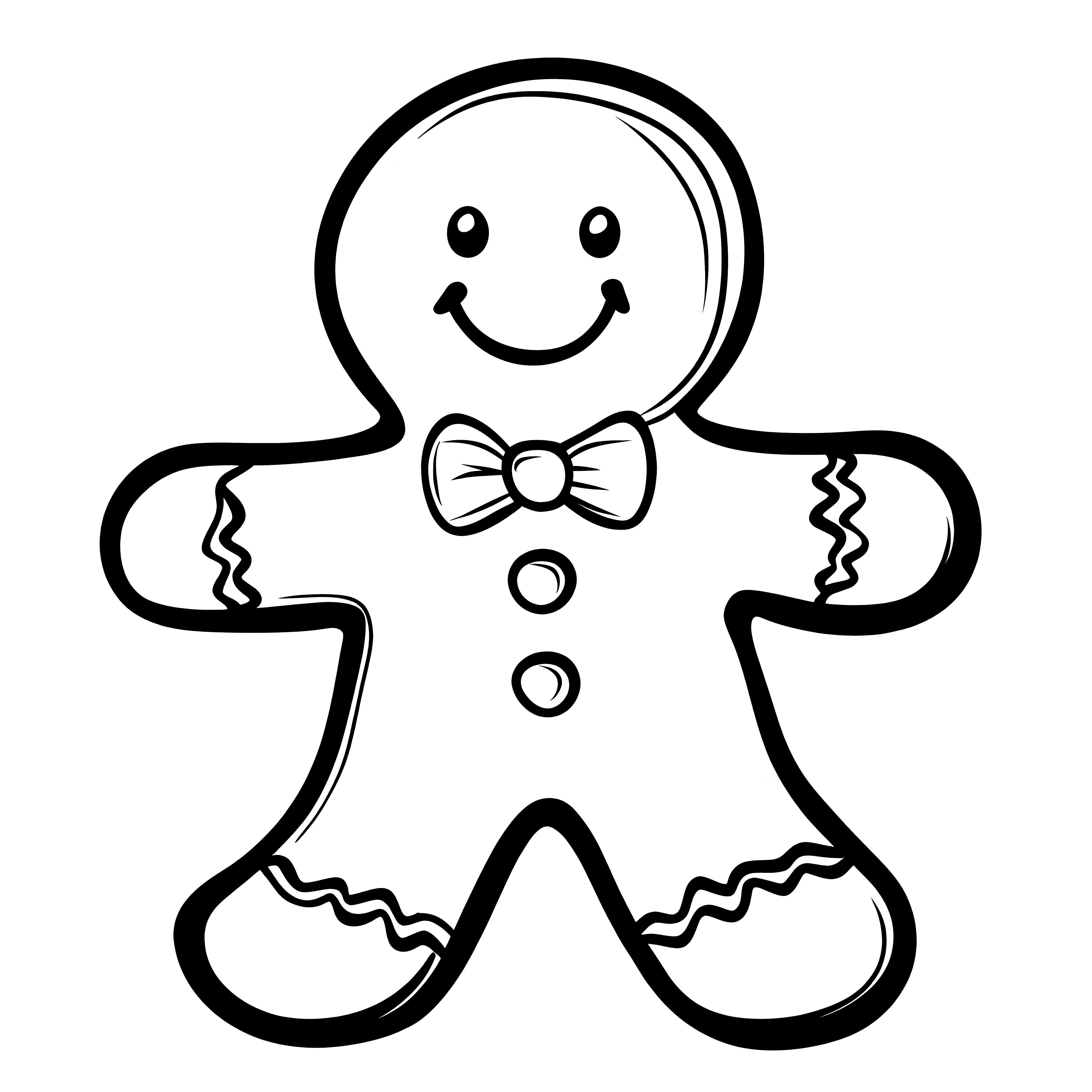 Gingerbread man with bow tie as a simple coloring page