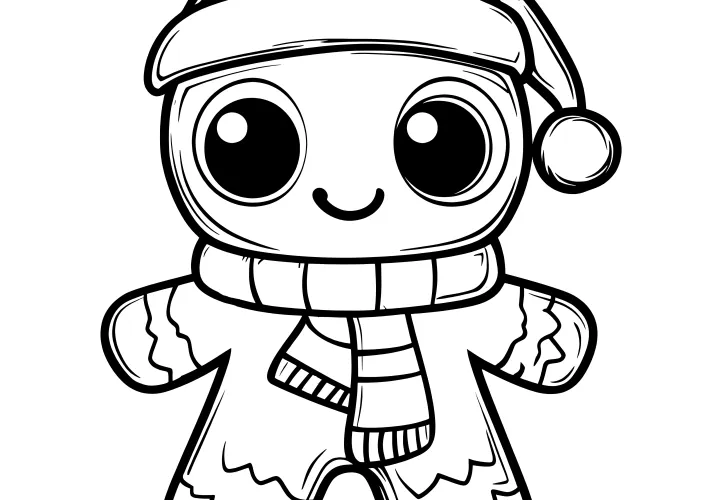 Gingerbread man with hat & scarf as a coloring template