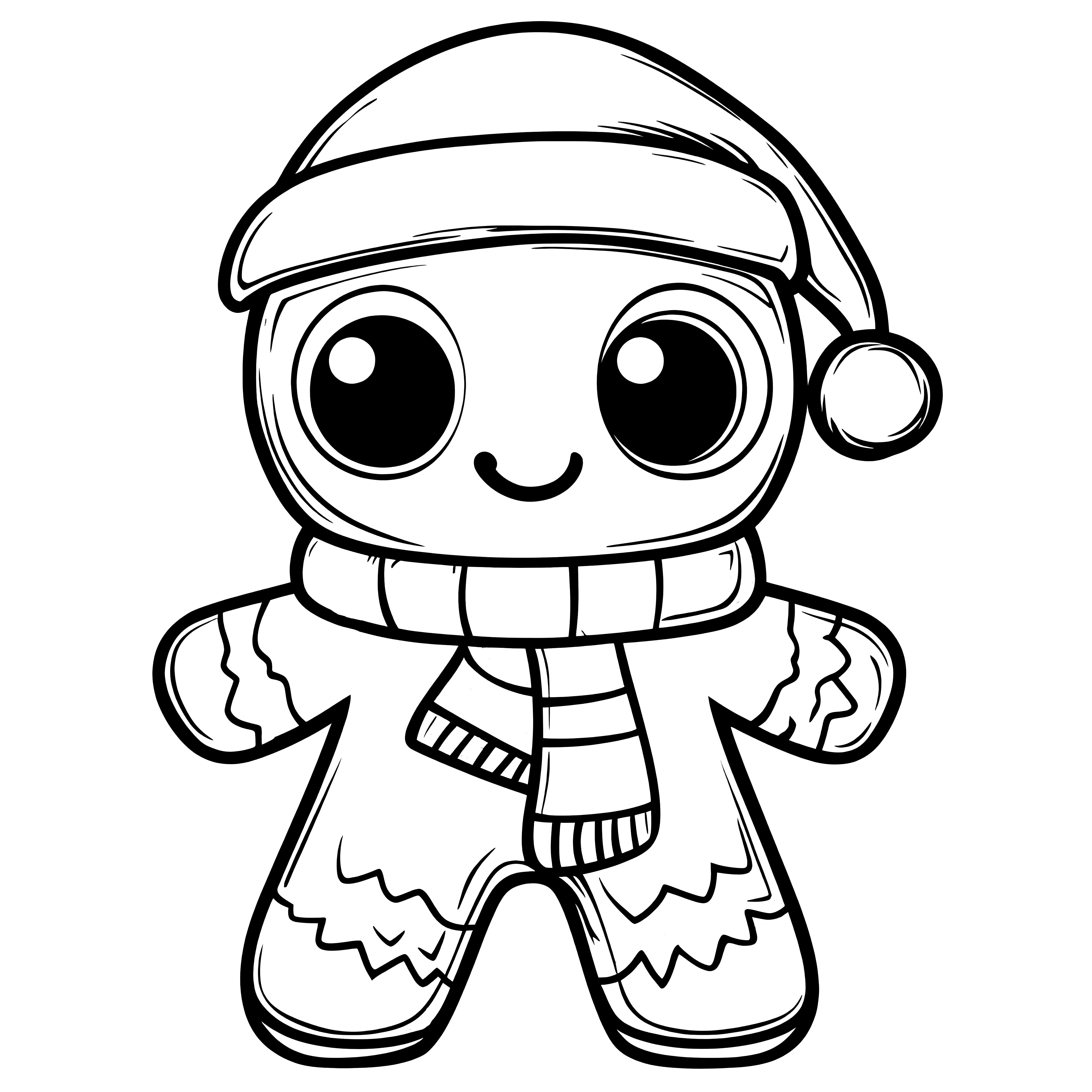 Gingerbread man with hat & scarf as coloring template