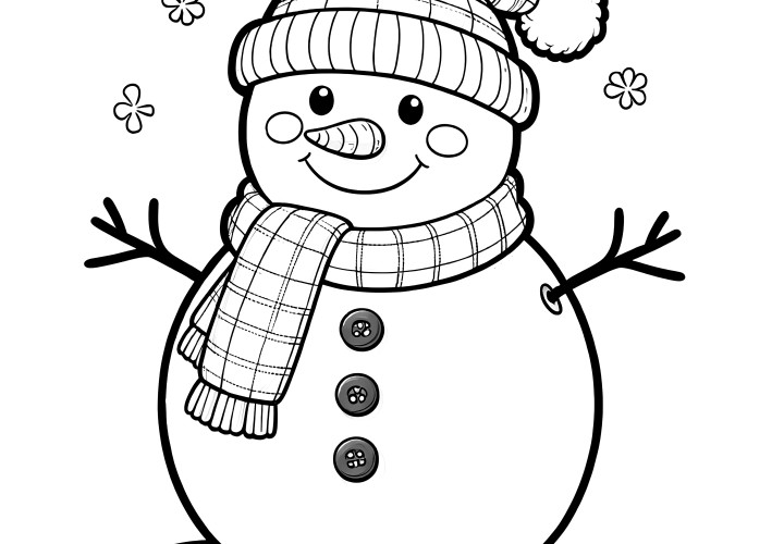 Boneco de neve: Desenho para colorir para a escola primária e o jardim de infância