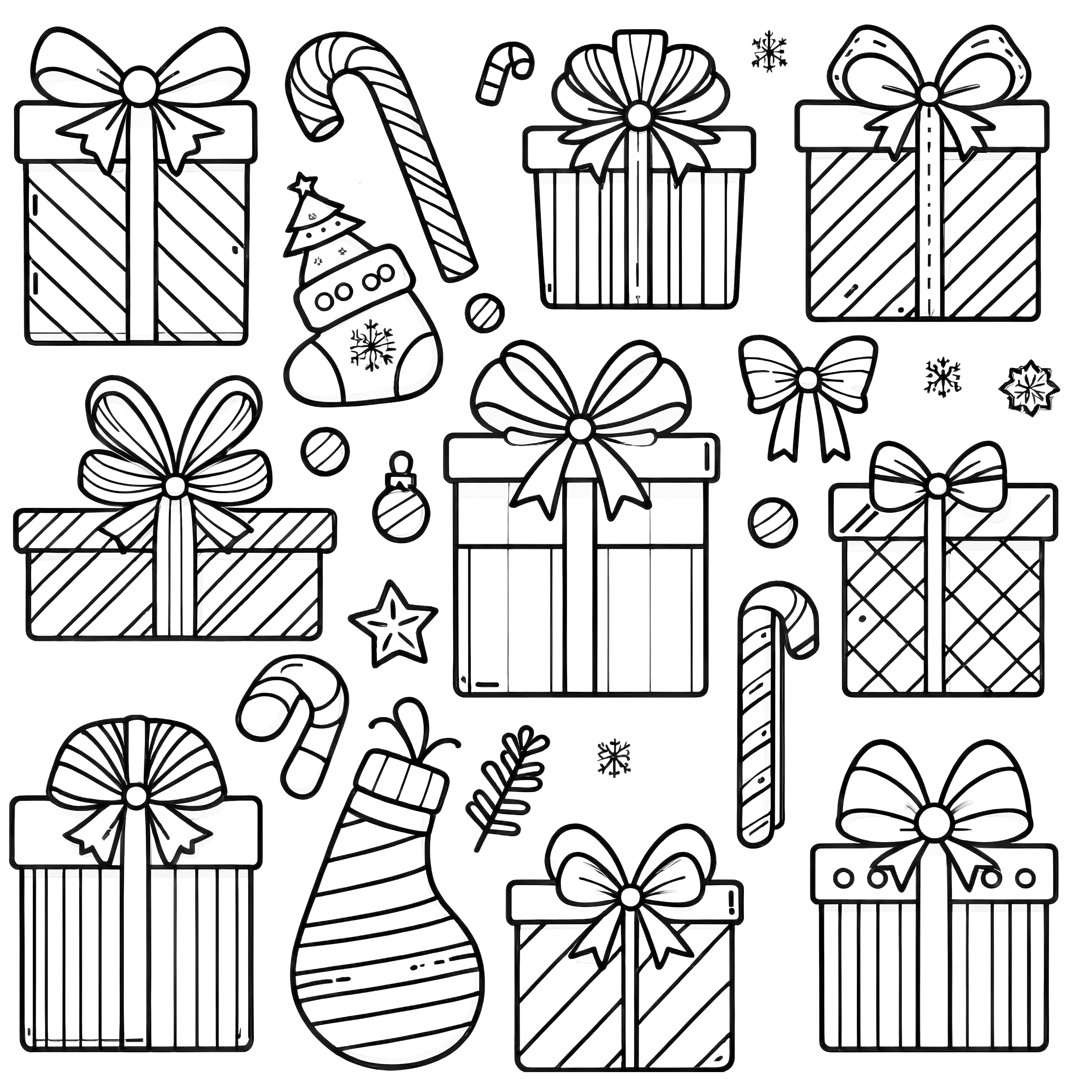 Many Christmas gifts: simple coloring picture