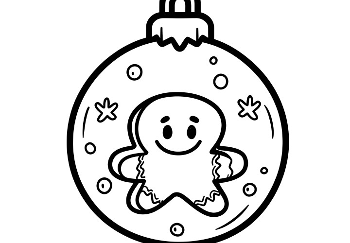 Christmas ornament with gingerbread man - simple coloring template