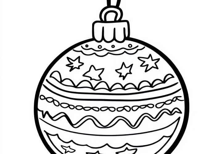 Boule de Noël avec des étoiles et des motifs : coloriage simple