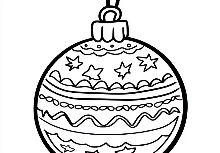 Boule de Noël avec des étoiles et des motifs : coloriage simple