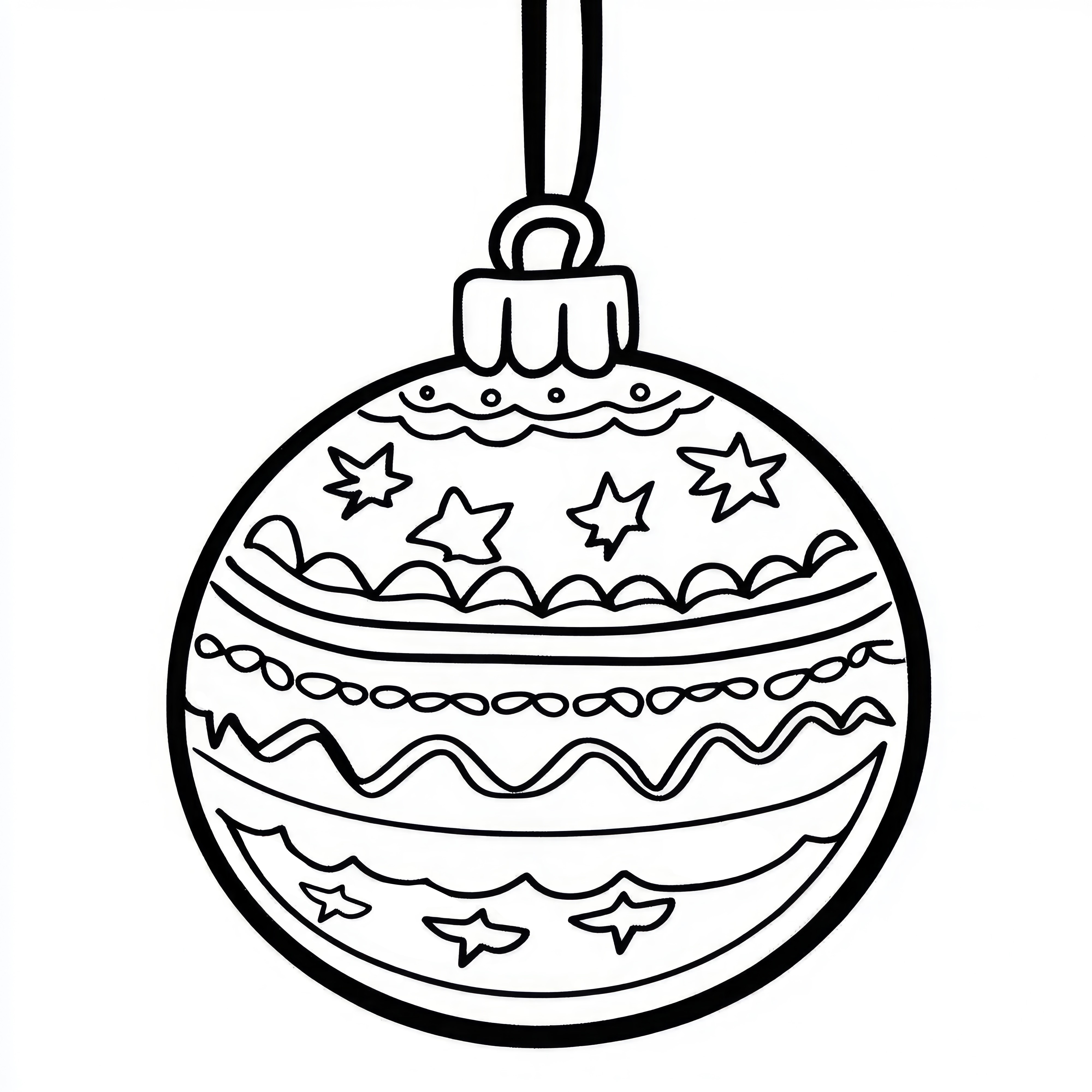 Boule de Noël avec des étoiles et des motifs : dessin à colorier simple