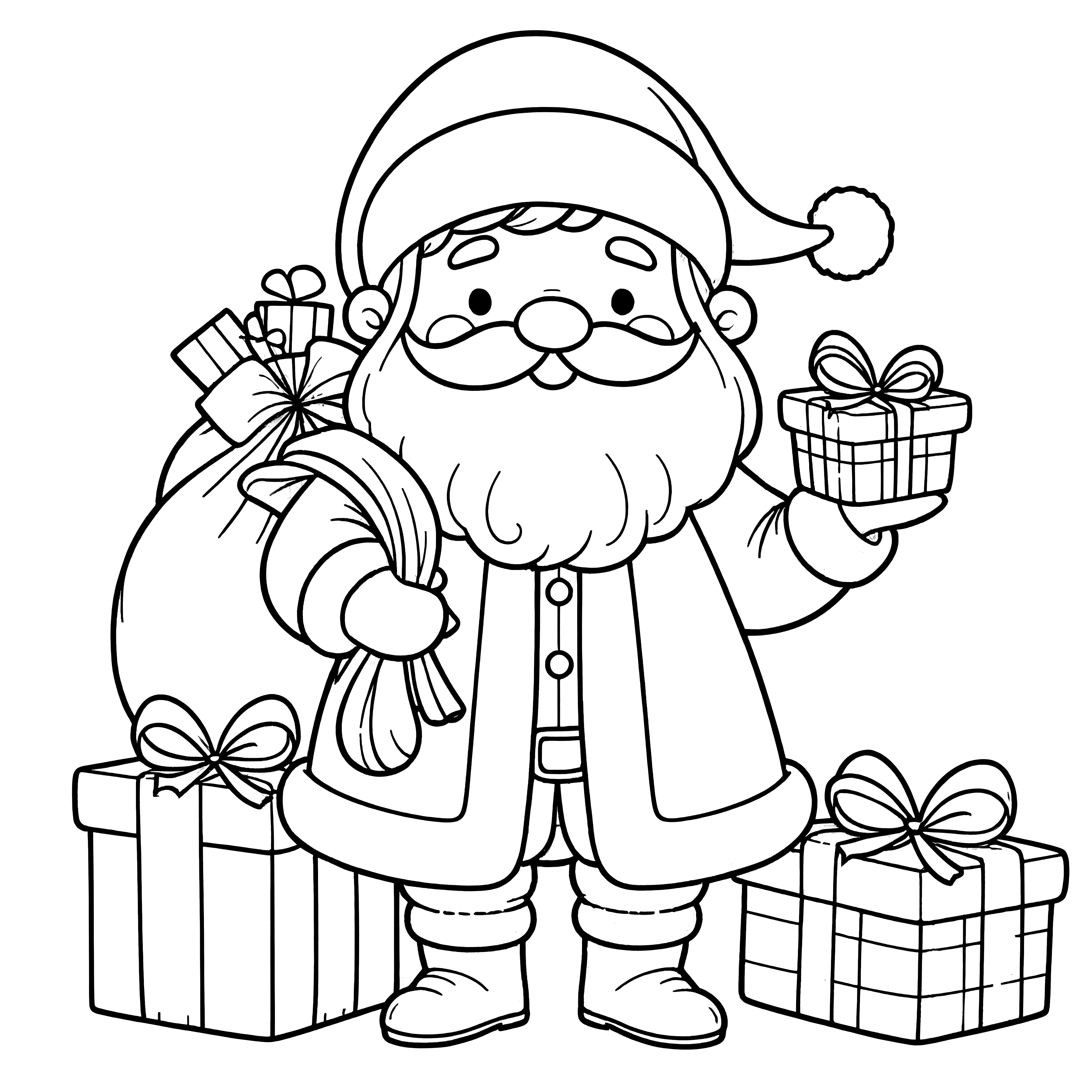 Pai Natal com presentes: desenho simples para colorir