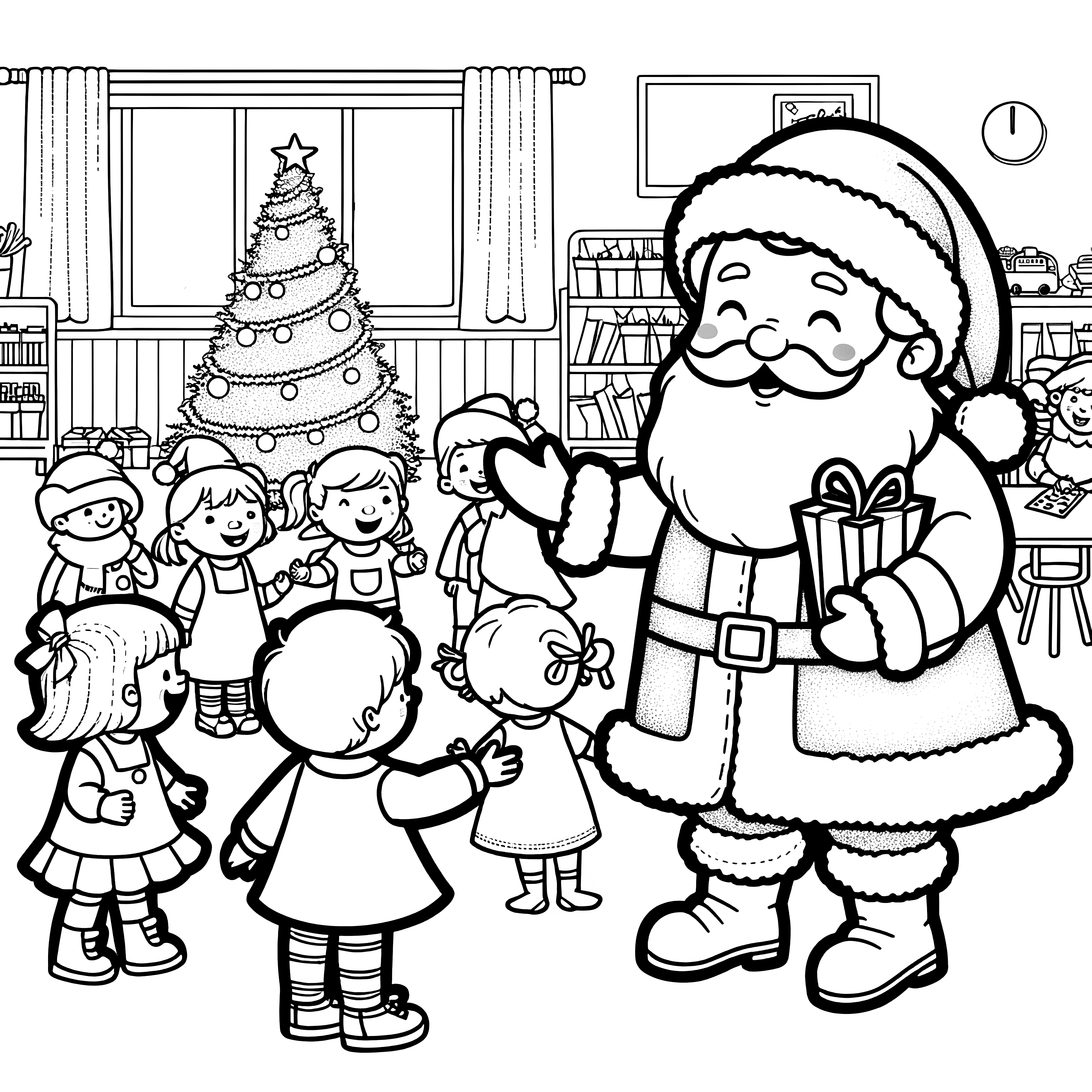 O Pai Natal na escola primária e no jardim de infância (imagem para colorir)