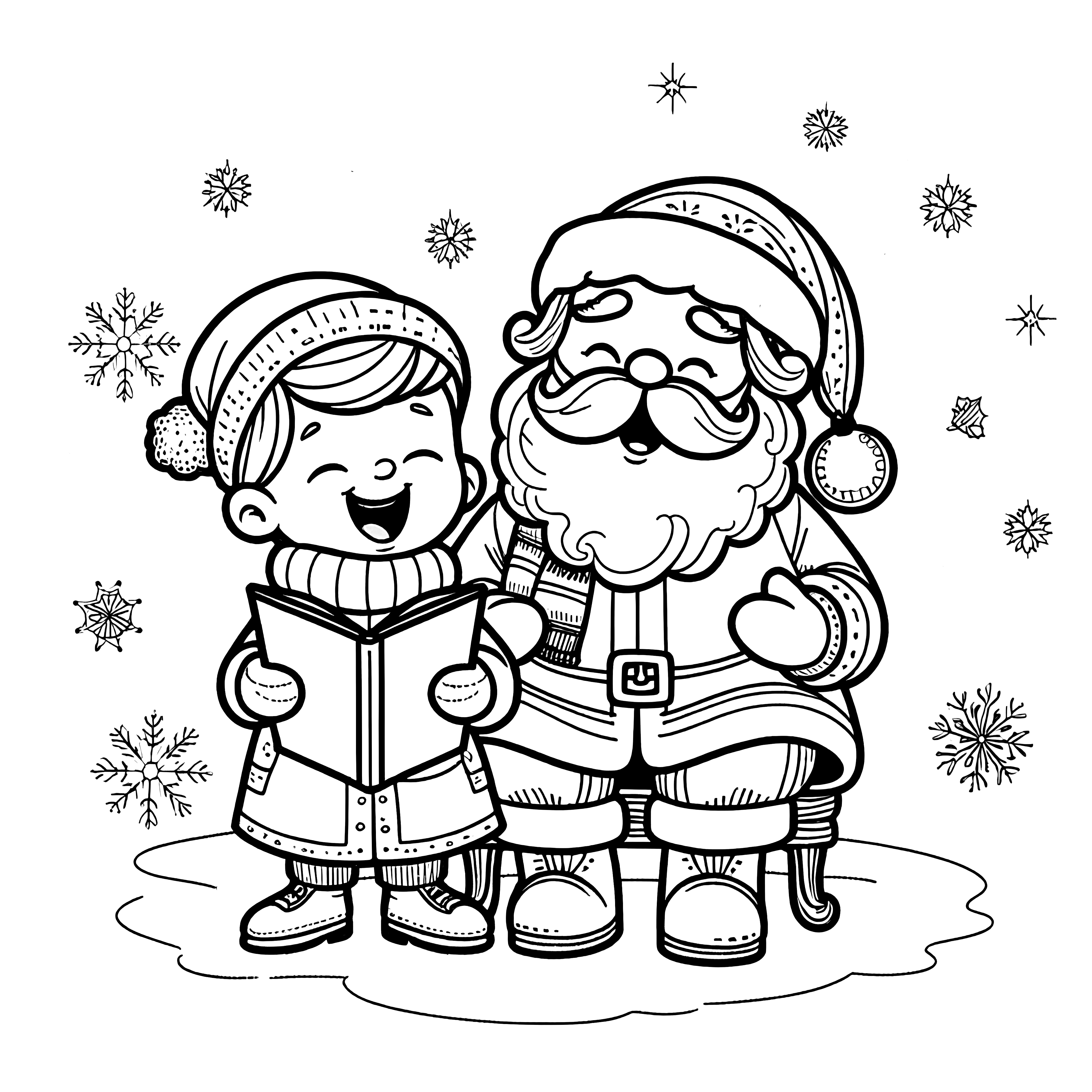 Santa Claus and child singing (simple coloring picture)