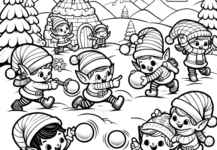 Snowball fight in the winter landscape (coloring picture)