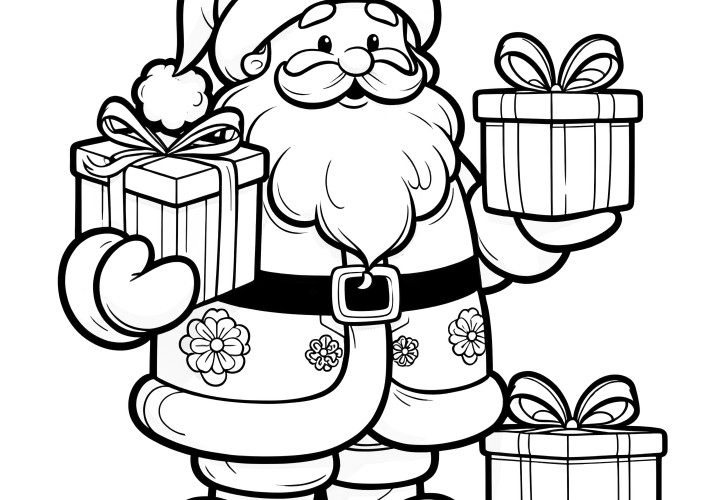 Coloriage du Père Noël avec des cadeaux