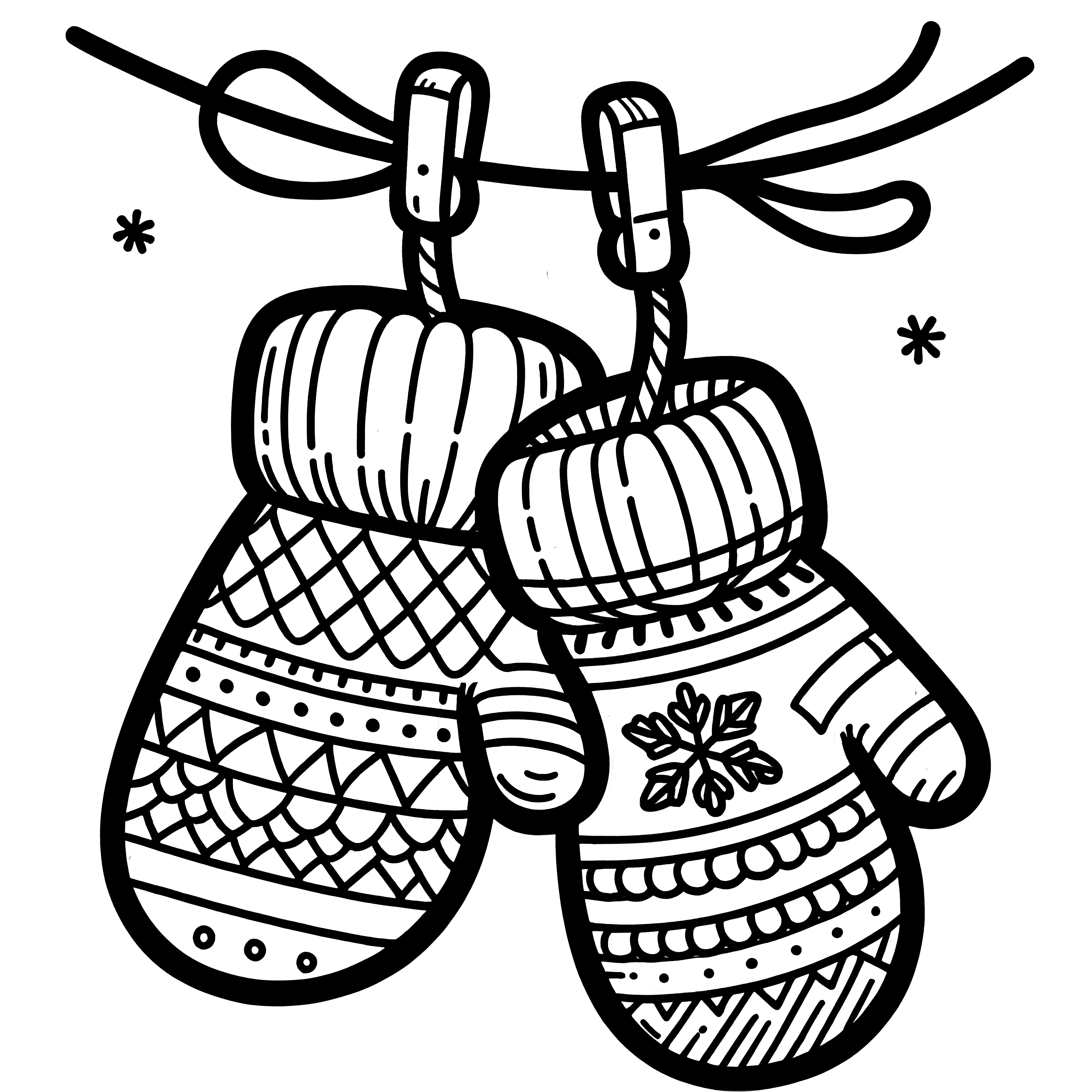 Gloves on the line: Christmas motif for coloring