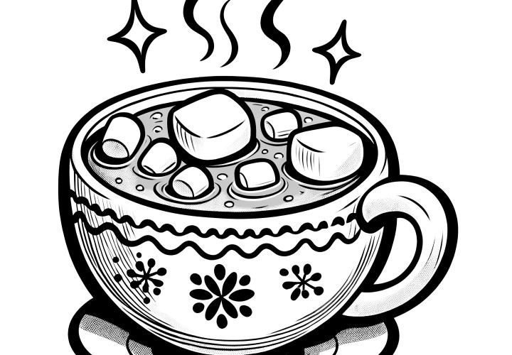 Chocolat chaud avec des guimauves : Coloriage pour Noël