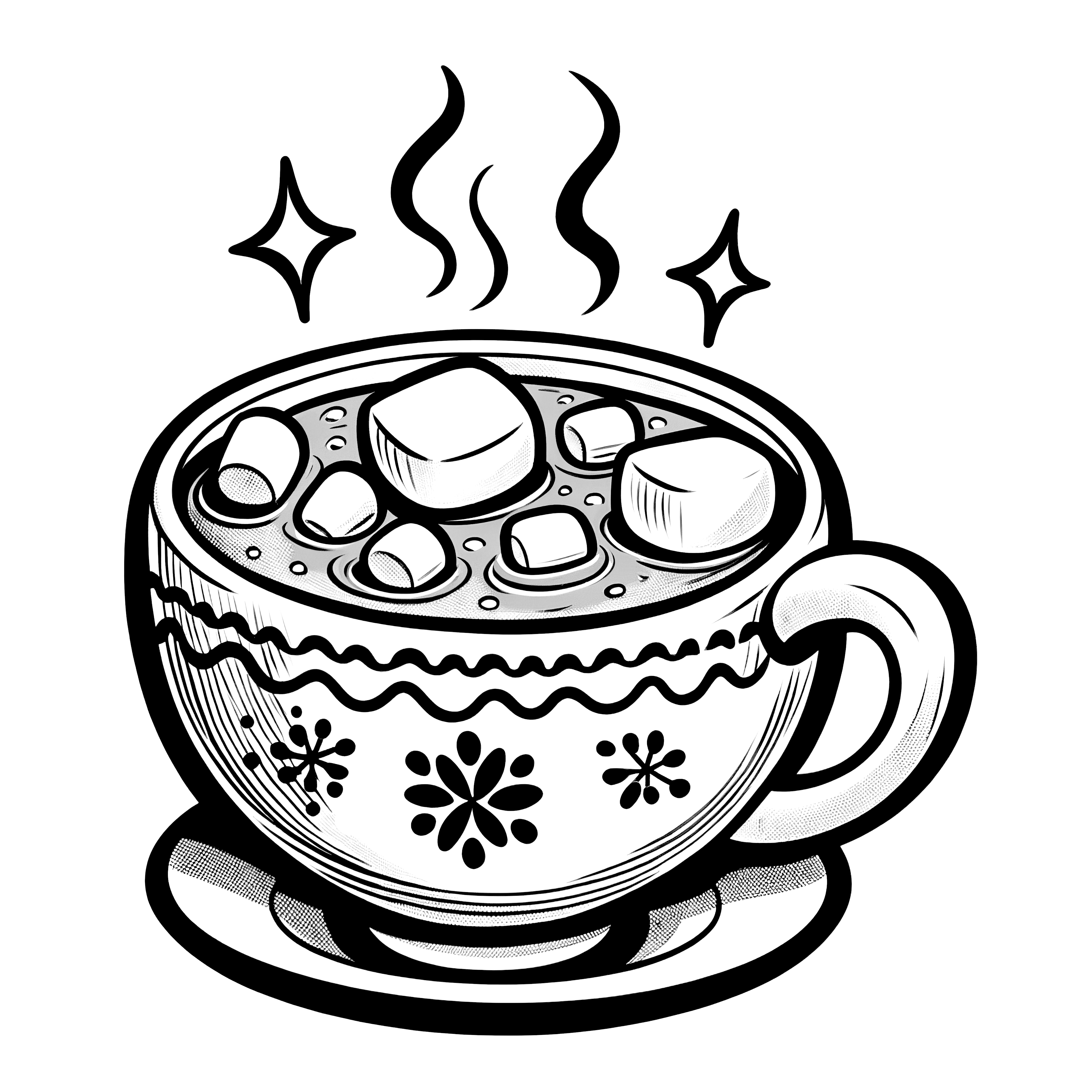 Hot chocolate with marshmallows: Coloring picture for Christmas