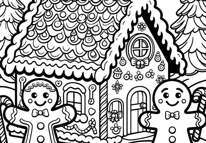 Maison en pain d'épice : coloriage gratuit