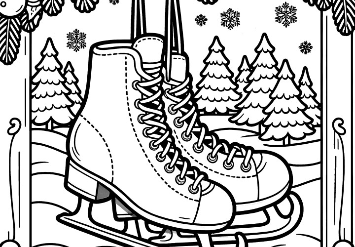 Ice skates in front of a winter landscape: Free download