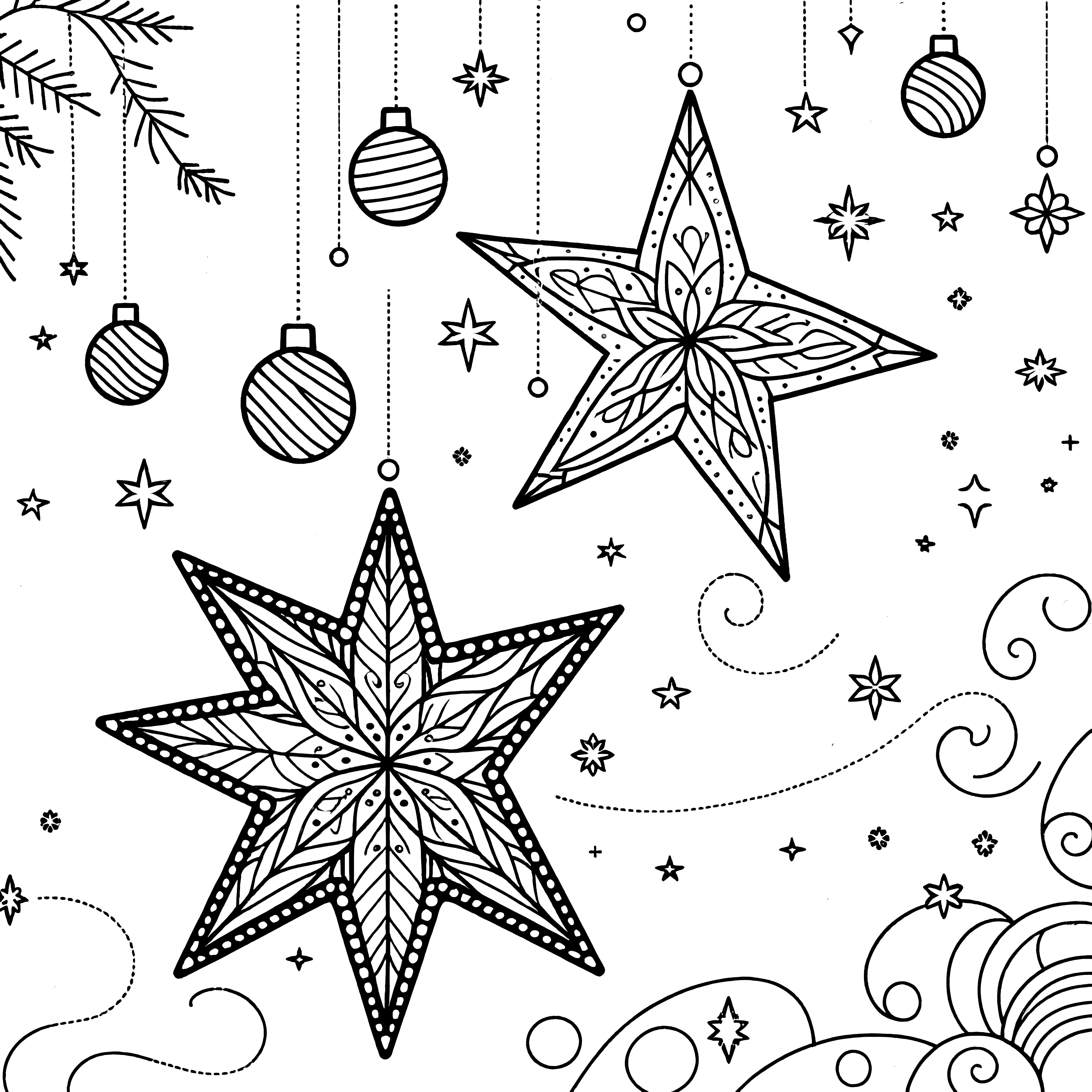 Christmas stars coloring page: Christmas motifs to color