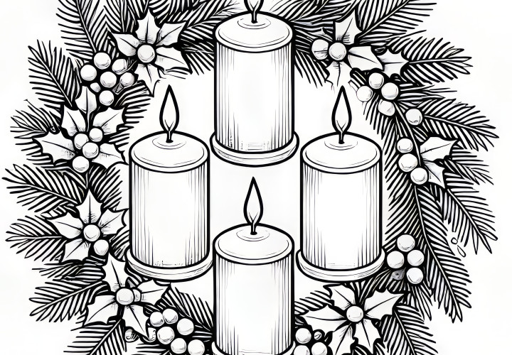 Advent candles coloring page with Advent wreath