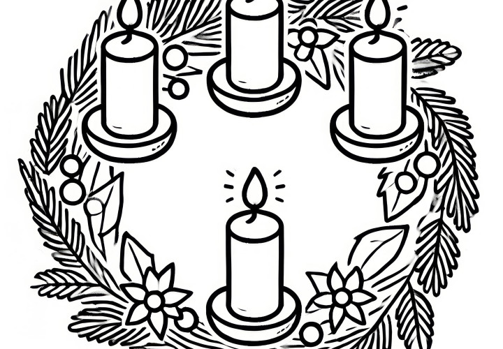 Advent wreath as a simple coloring picture for children